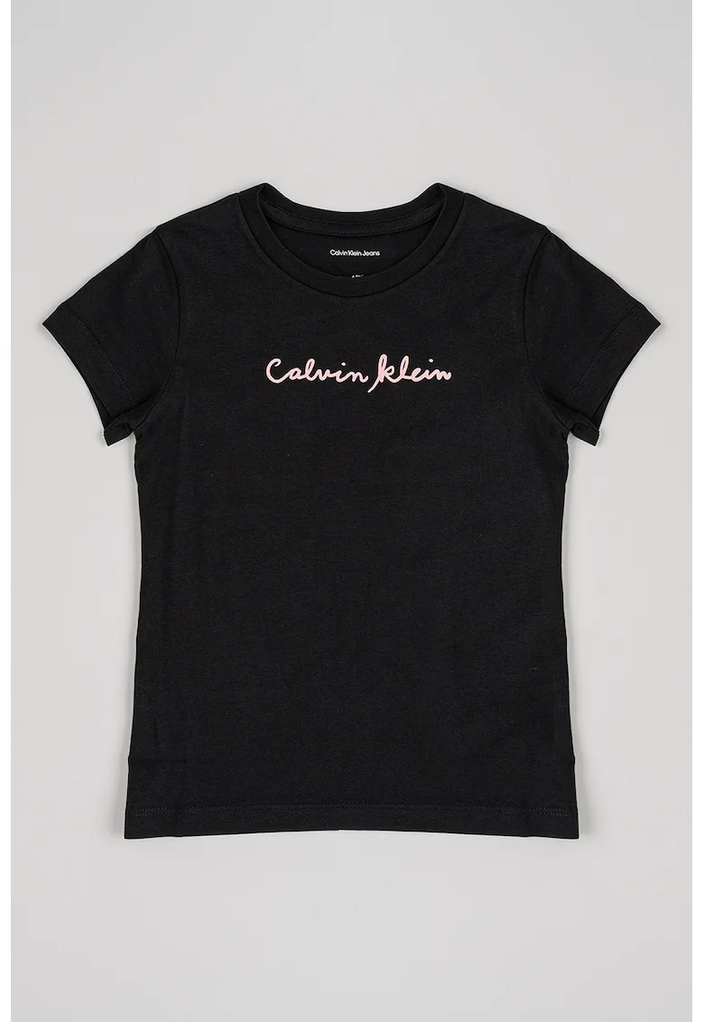 Tricou din bumbac organic cu imprimeu logo, Negru