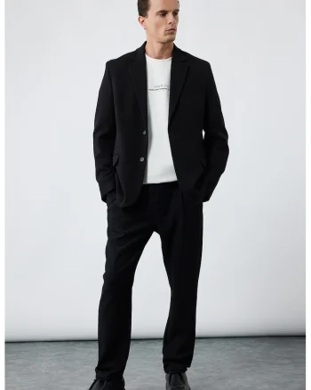 Pantaloni chino striati cu model uni, Negru
