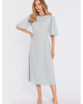 Rochie midi cu maneci bufante si decolteu in V,, Verde menta