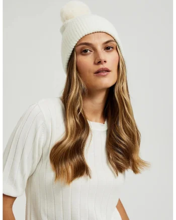 Caciula  alba cu pompon, acrilic, One Size