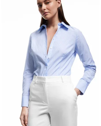 Camasa regular fit cu dungi, Alb/Albastru deschis