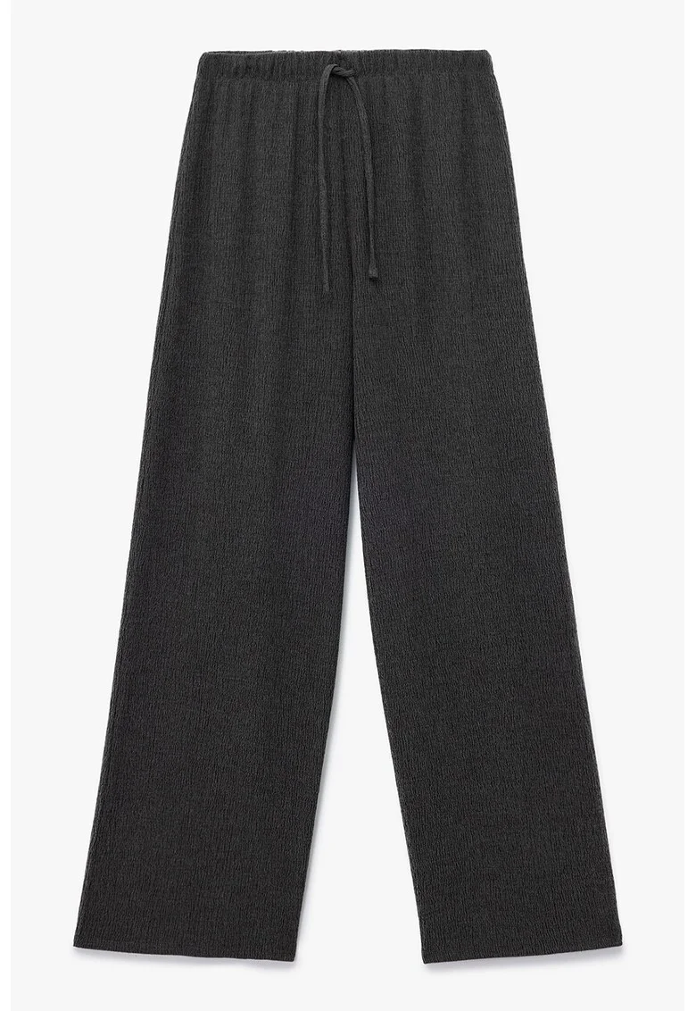 Pantaloni cu croiala ampla si snur in talie, Gri inchis