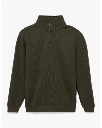 Bluza de trening cu aspect texturat si guler mediu, Verde padure