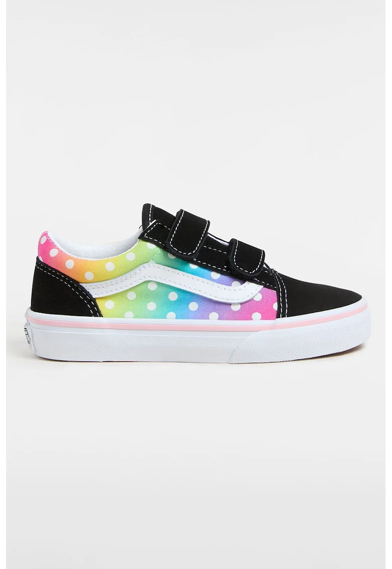 Pantofi sport cu inchidere velcro si detalii din piele intoarsa, Negru/Galben/Roz