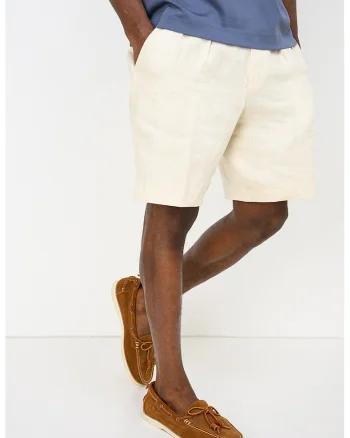 Pantaloni scurti de in cu talie medie, Alb fildes