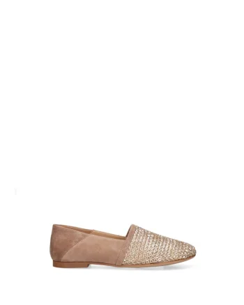 Pantofi loafer de piele intoarsa cu strasuri Miriel Ultra, Maro camel