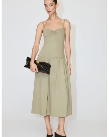 Rochie midi tricotata fin, Kaki