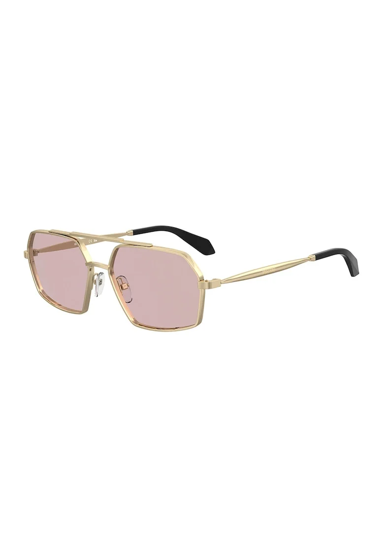 Ochelari de soare unisex hexagonali cu rame metalice, Black Onyx/Auriu pal