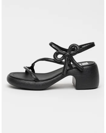Sandale din piele cu toc si detaliu funda Thelma Twins, Negru