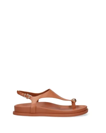 Sandale de piele cu bareta pe deget Silvana Chic, Maro