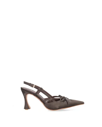 Pantofi slingback de piele intoarsa cu funda Emberly Chic, Kaki inchis