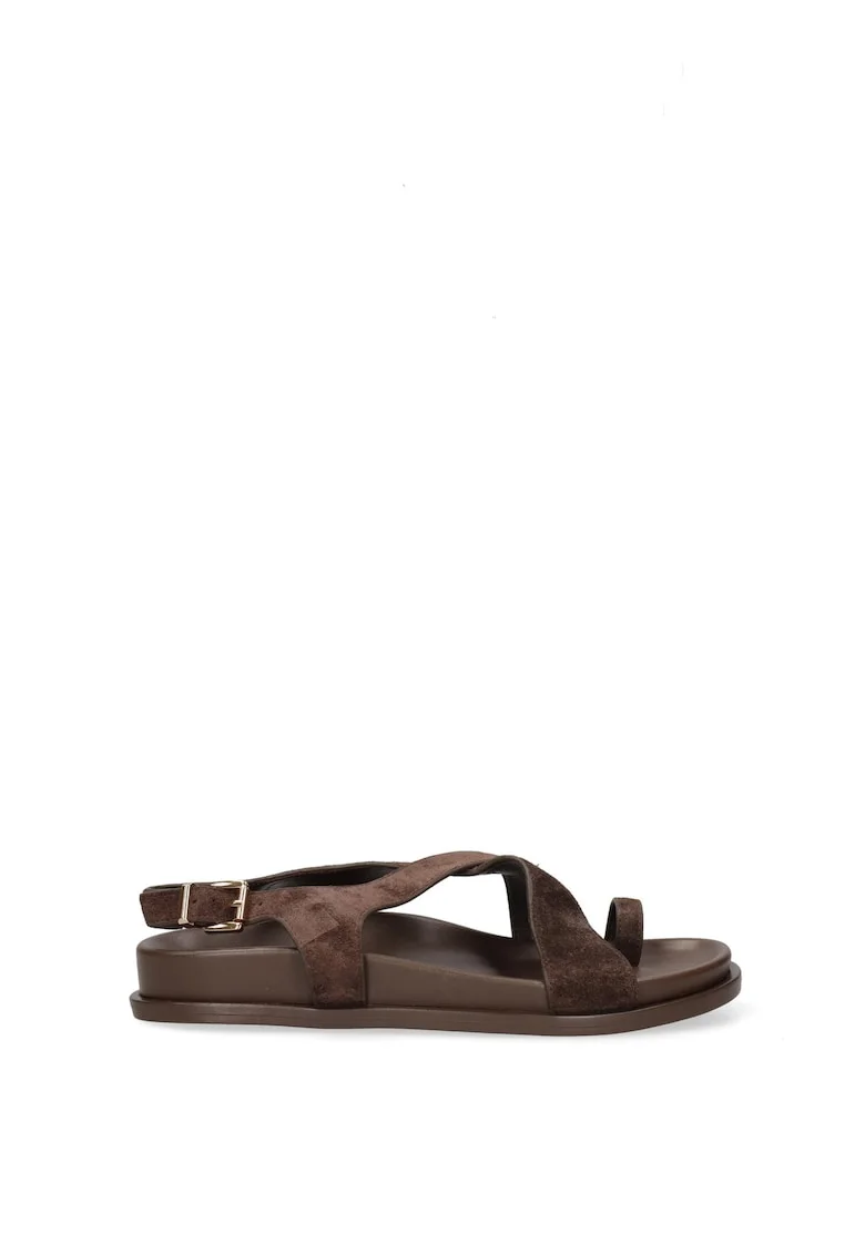 Sandale de piele intoarsa cu catarama Celeste Chic, Maro