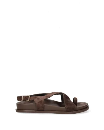 Sandale de piele intoarsa cu catarama Celeste Chic, Maro