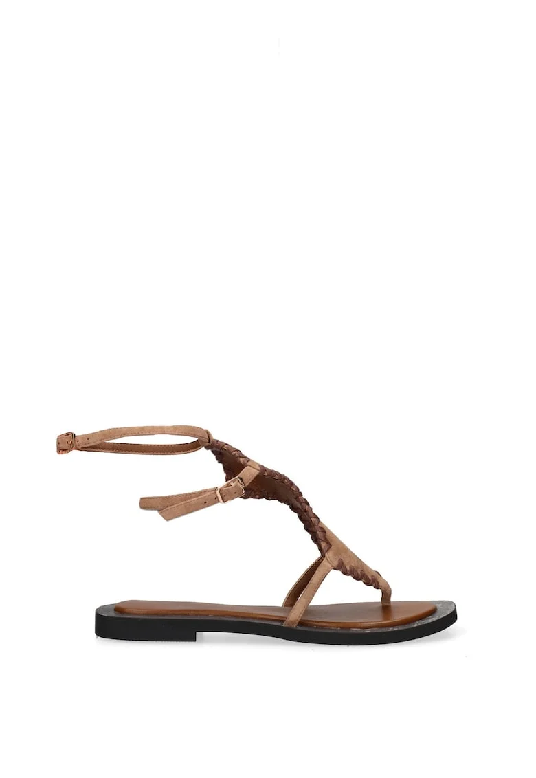 Sandale de piele intoarsa cu catarama Lunaria Lux, Maro camel