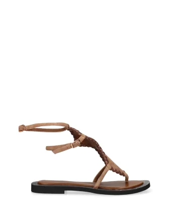 Sandale de piele intoarsa cu catarama Lunaria Lux, Maro camel