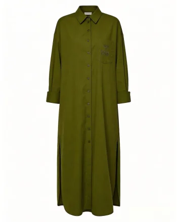 Rochie-camasa supradimensionata cu slituri laterale, Kaki inchis