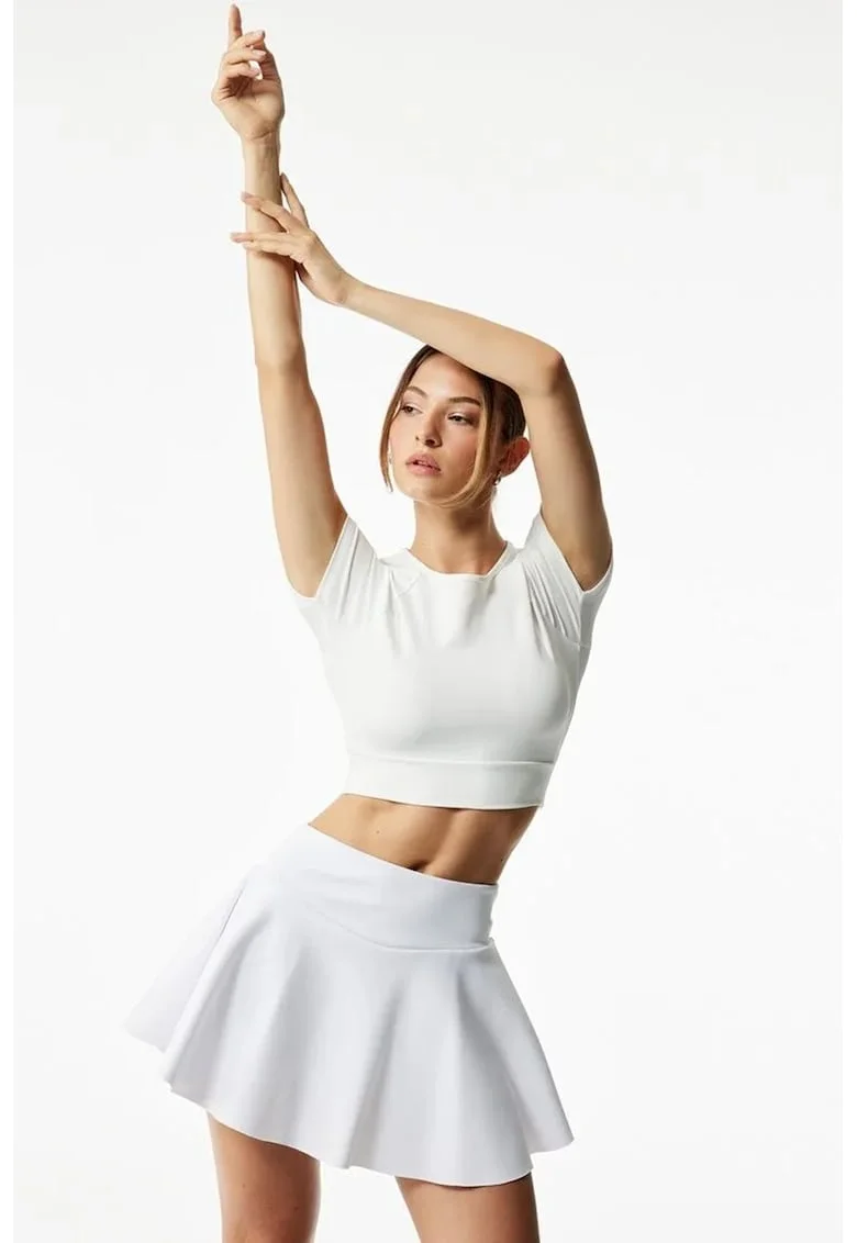 Tricou crop cu prindere la terminatie, Alb murdar