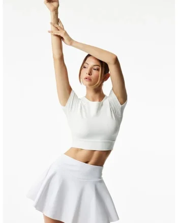 Tricou crop cu prindere la terminatie, Alb murdar