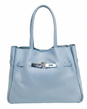 Geanta shopper de piele Marcella, Albastru deschis