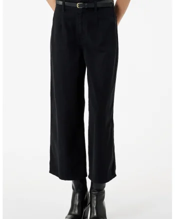 Blugi crop cu croiala ampla si curea, Negru