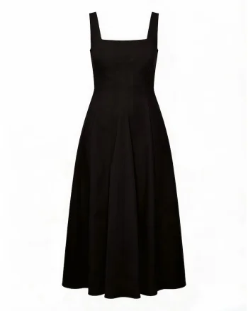 Rochie midi evazata cu decolteu patrat, Negru