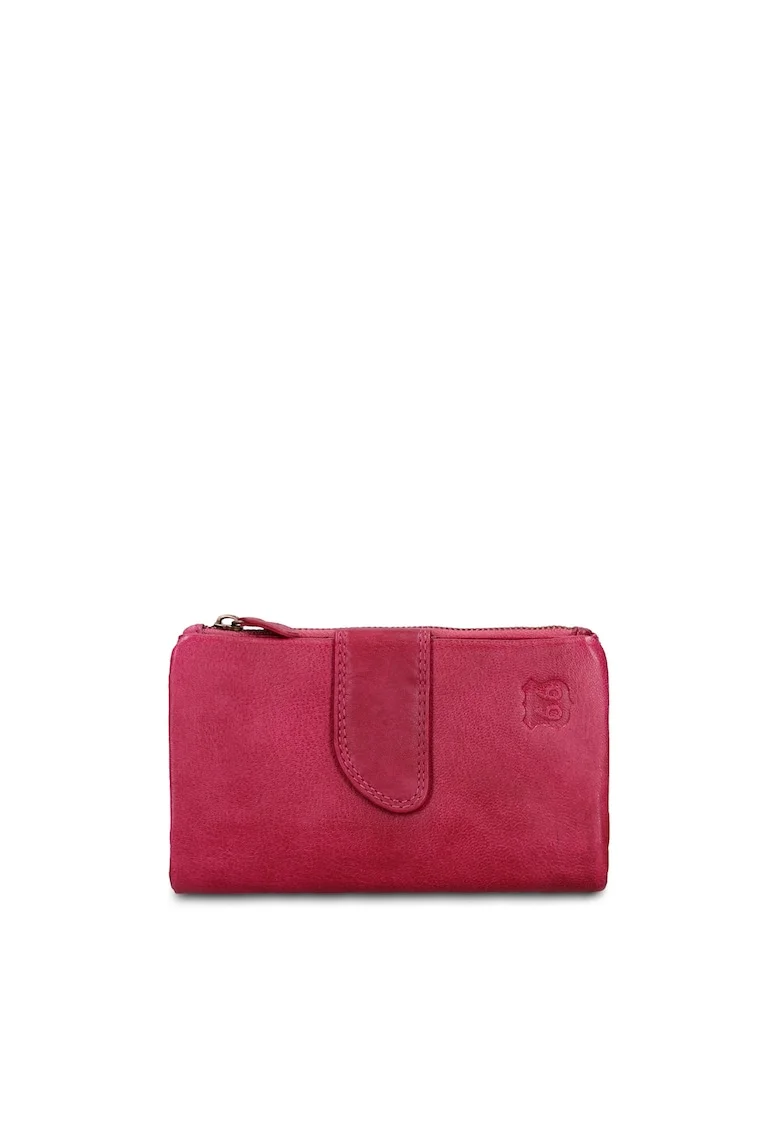 Portofel din piele cu capsa Caspian, Fucsia
