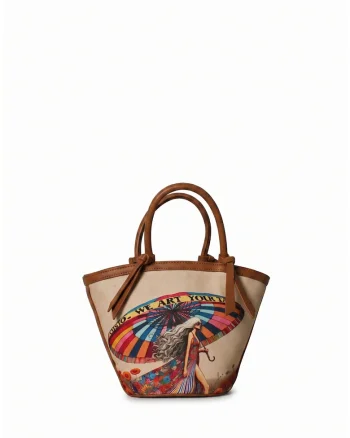 Geanta bucket cu maner si model grafic Celestia, Roz