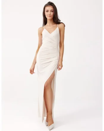 Rochie lunga cu decolteu in V si slit lateral