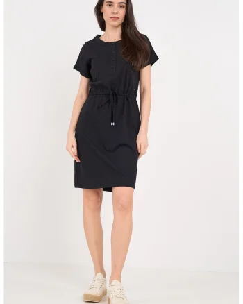 Rochie cu model uni si terminatie cu snur de ajustare, Negru