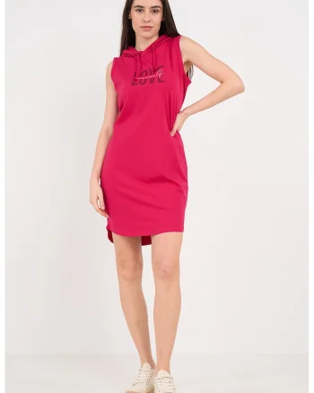 Rochie-hanorac cu imprimeu text, Roz zmeuriu