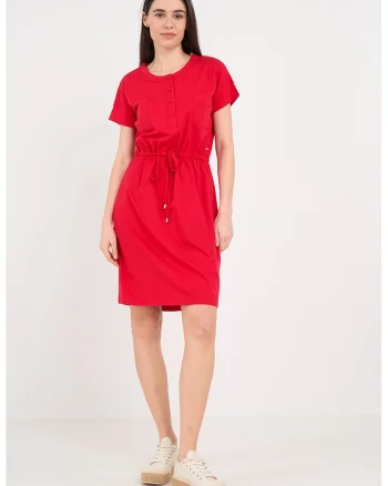 Rochie cu model uni si terminatie cu snur de ajustare, Rosu