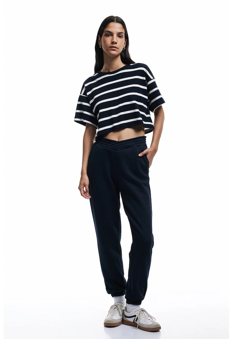 Pantaloni de trenimg cu talie striata, Negru stins