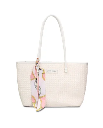 Geanta shopper de piele ecologica cu accesoriu esarfa Emberly Pro, Alb