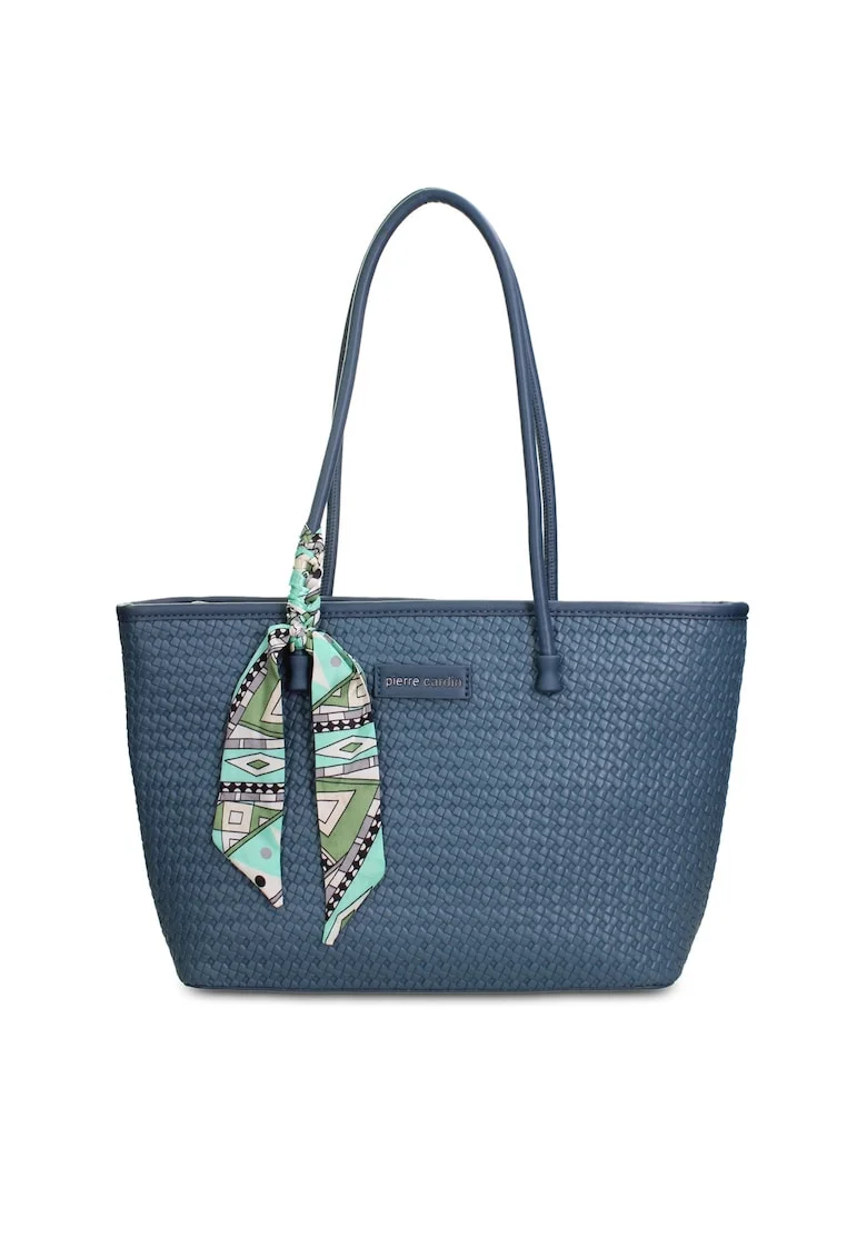 Geanta shopper de piele ecologica cu accesoriu esarfa Emberly Pro, Albastru oceanic