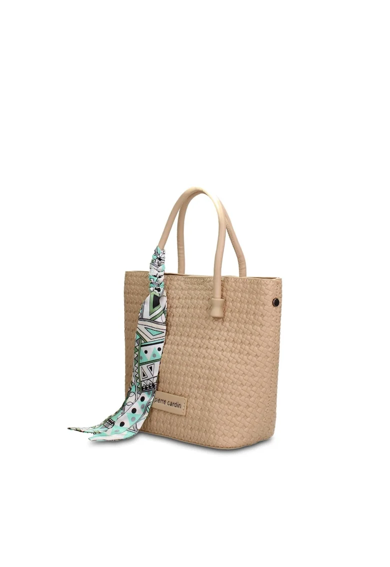 Geanta tote din piele ecologica cu accesoriu esarfa Aveline Lux, Maro taupe deschis
