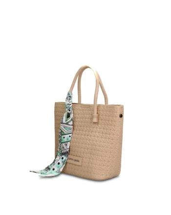 Geanta tote din piele ecologica cu accesoriu esarfa Aveline Lux, Maro taupe deschis