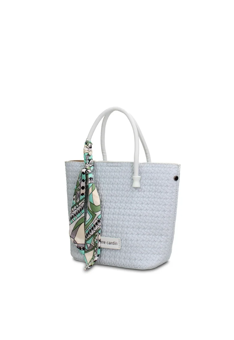 Geanta tote din piele ecologica cu accesoriu esarfa Aveline Lux, Albastru azur