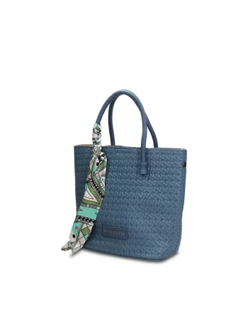 Geanta tote din piele ecologica cu accesoriu esarfa Aveline Lux, Albastru denim