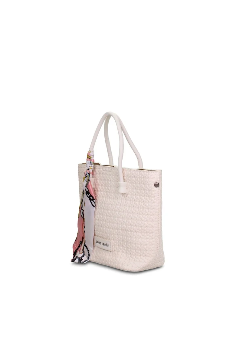 Geanta tote din piele ecologica cu accesoriu esarfa Aveline Lux, Alb