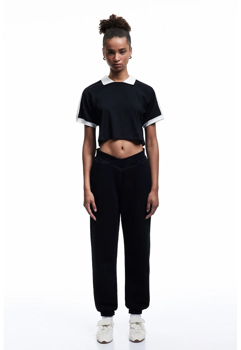 Pantaloni de trenimg cu talie striata, Negru