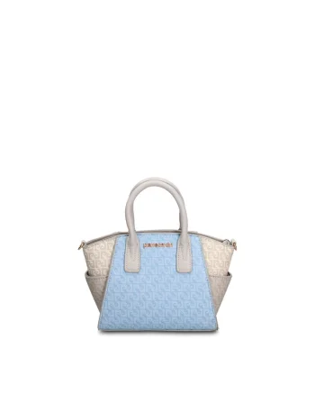 Geanta de piele ecologica cu maner si model colorblock Valoria, Gri/Albastru azur