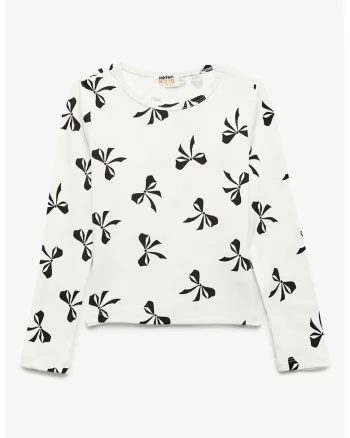 Bluza din amestec de bumbac cu model funda, Alb