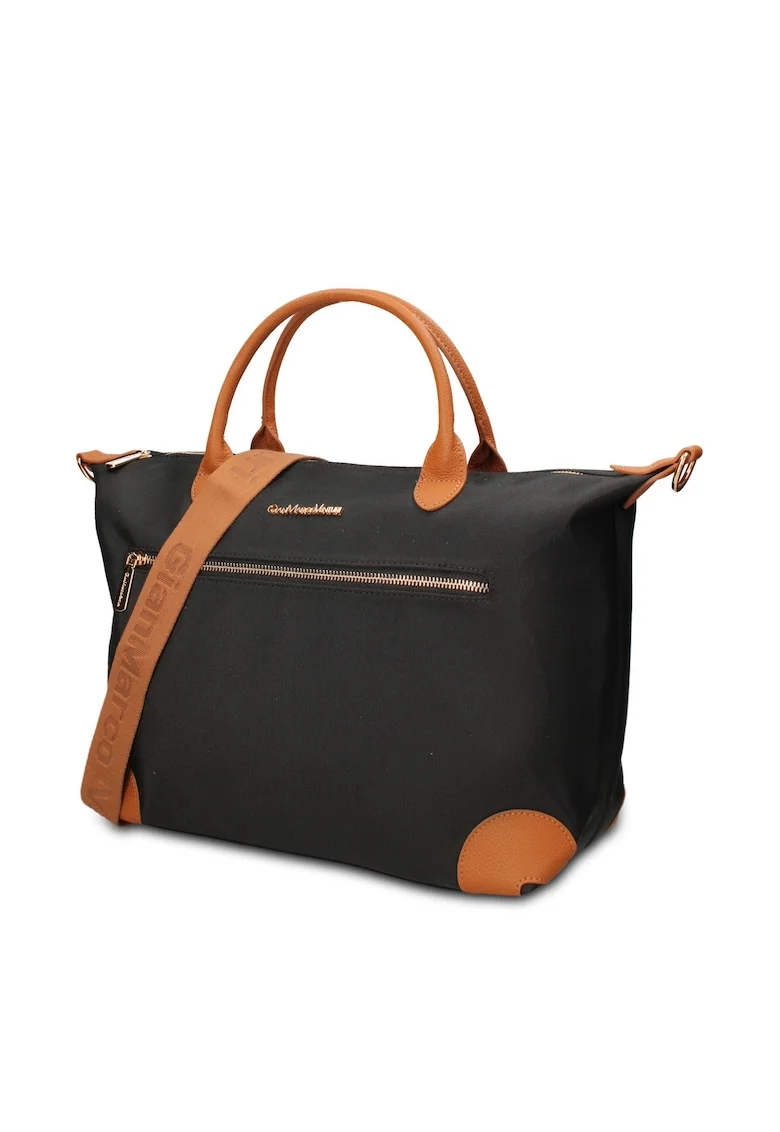 Geanta shopper din piele ecologica Elowen Prime, Negru/Maro