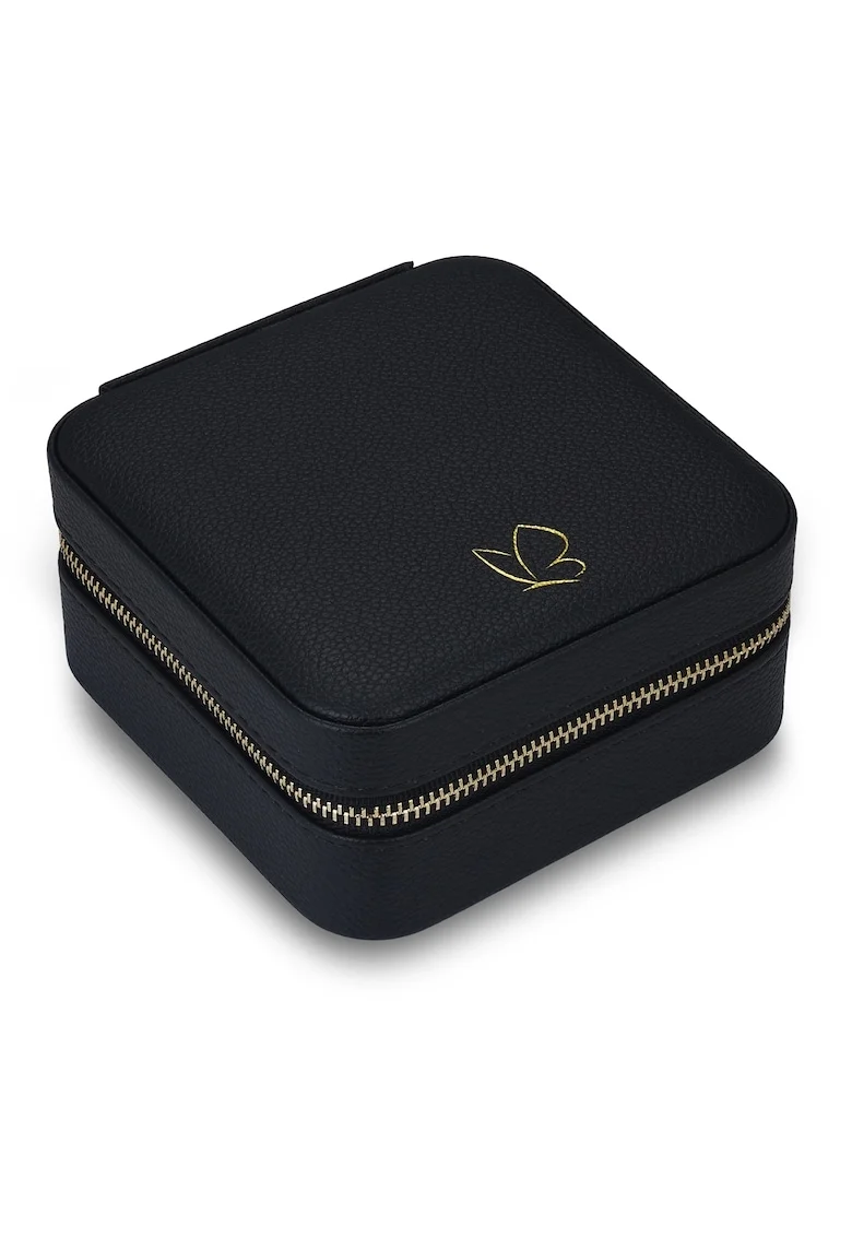 Cutie de bijuterie din piele ecologica, Negru