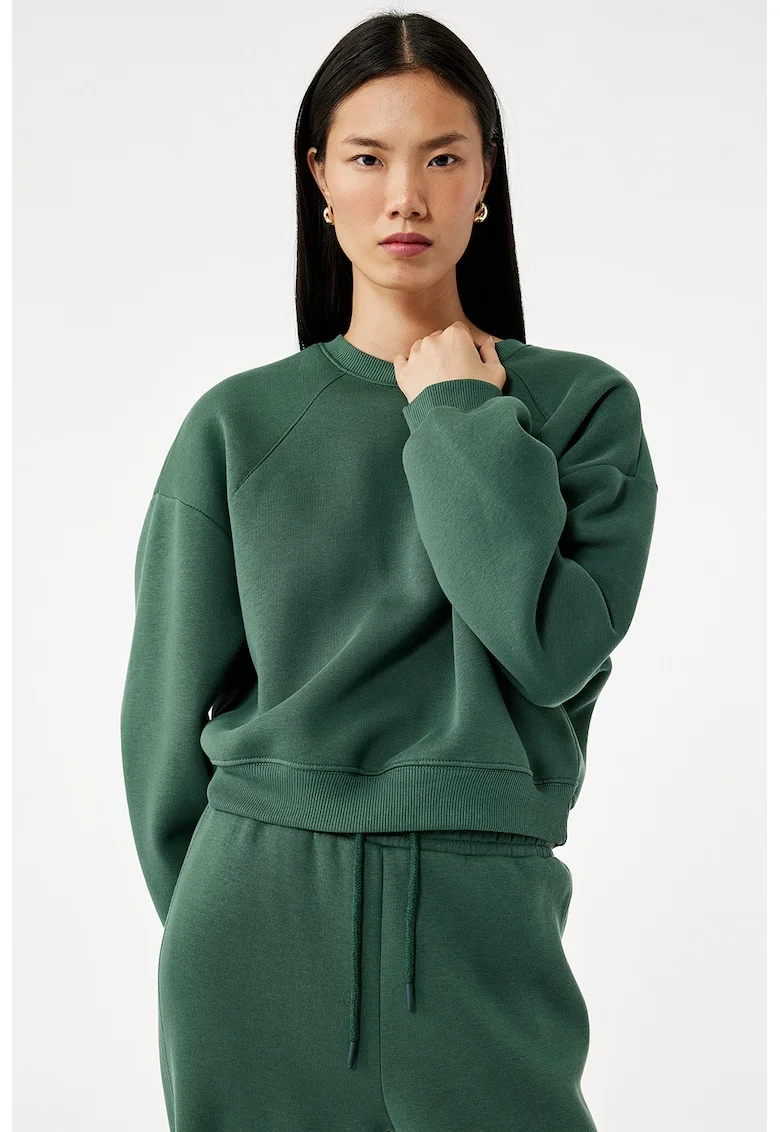 Bluza de trening cu decolteu la baza gatului, Verde feriga