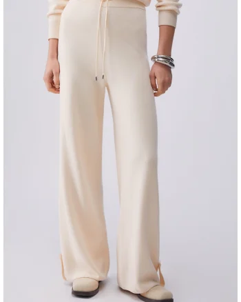 Pantaloni tricotati fin cu snur, Bej