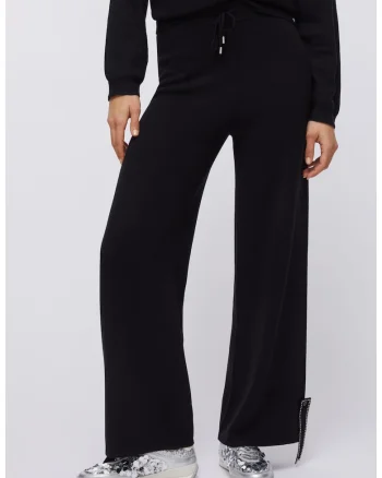 Pantaloni tricotati fin cu snur, Negru