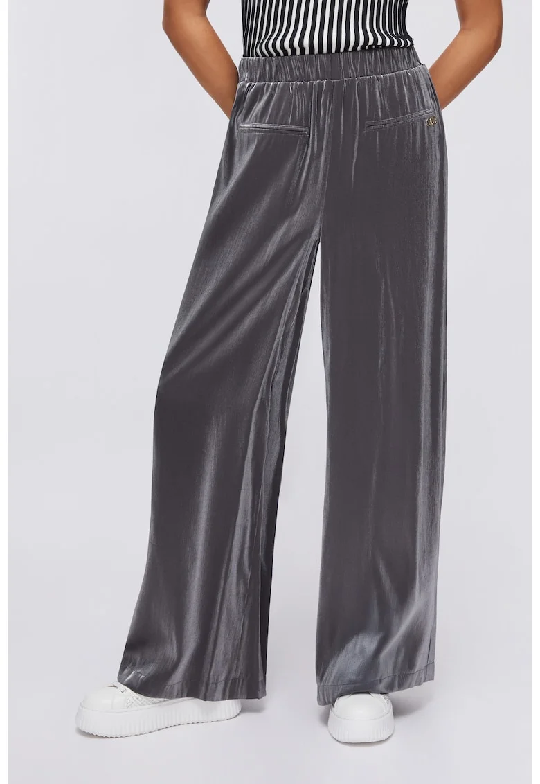 Pantaloni ampli laminati cu banda elastica in talie, Argintiu