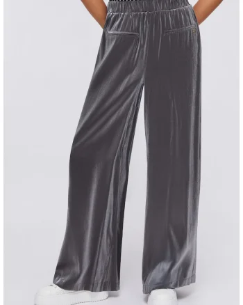 Pantaloni ampli laminati cu banda elastica in talie, Argintiu