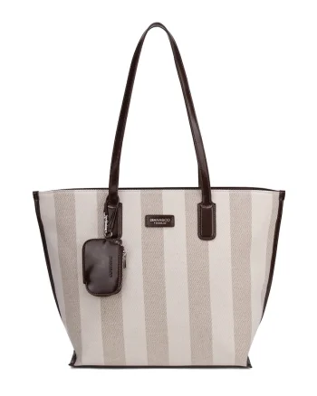 Geanta shopper cu model in dungi Celestea Pro, Maro/Gri